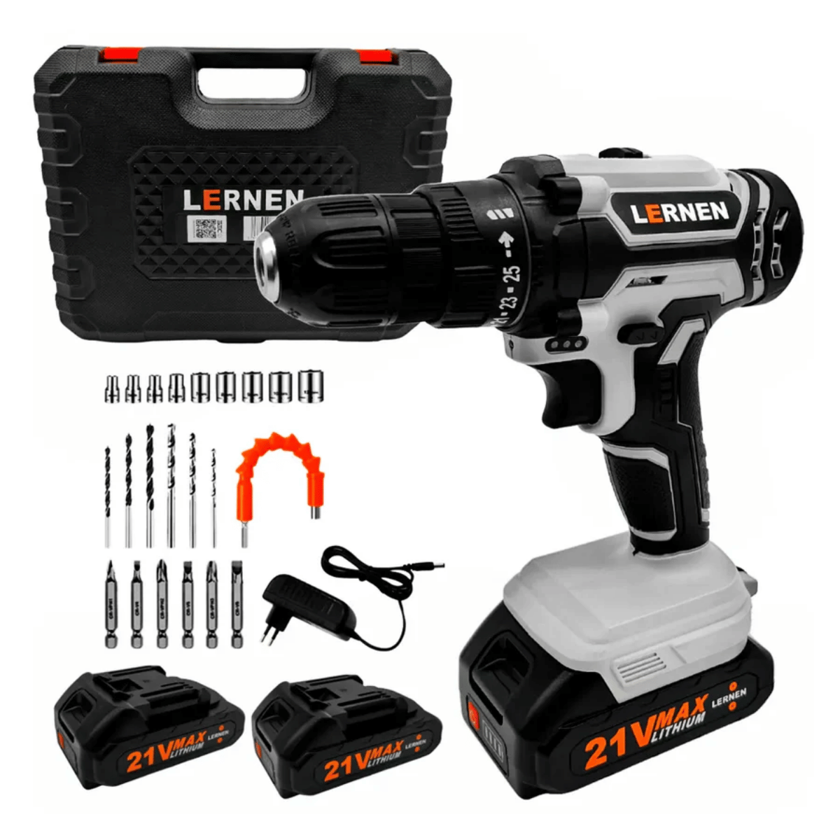 Kit Taladro Destornillador Gris Ina. LERNEN 21v + 2 Baterías