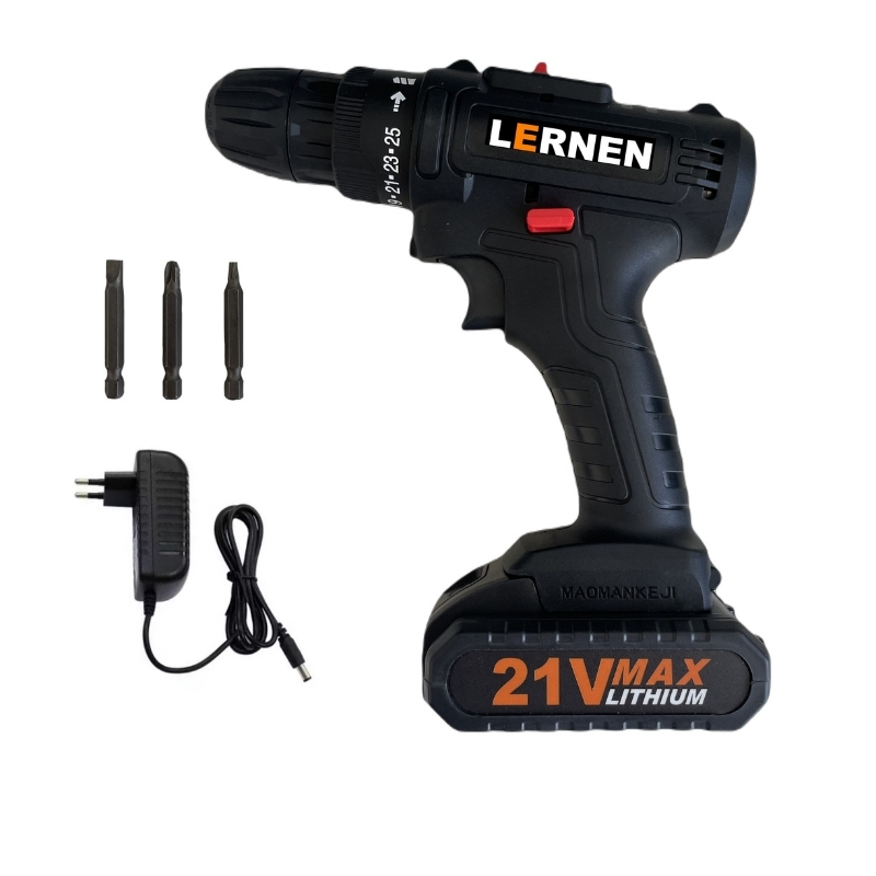 Taladro Destornillador Negro Inal. 21v Con Brocas - LERNEN